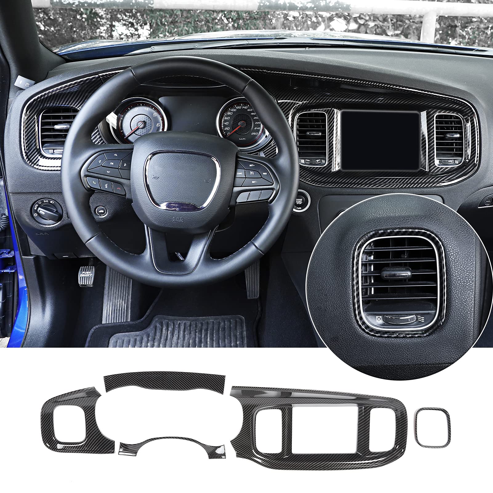 SENSHINE Anti Dust Cup Holder Insert for Dodge Charger Accessories 2015-2021 2022 2023 Non-Slip Center Console Shifter Liner Trim Premium Custom Interior Mats Pad 6Pcs Set (Dark Blue Trim