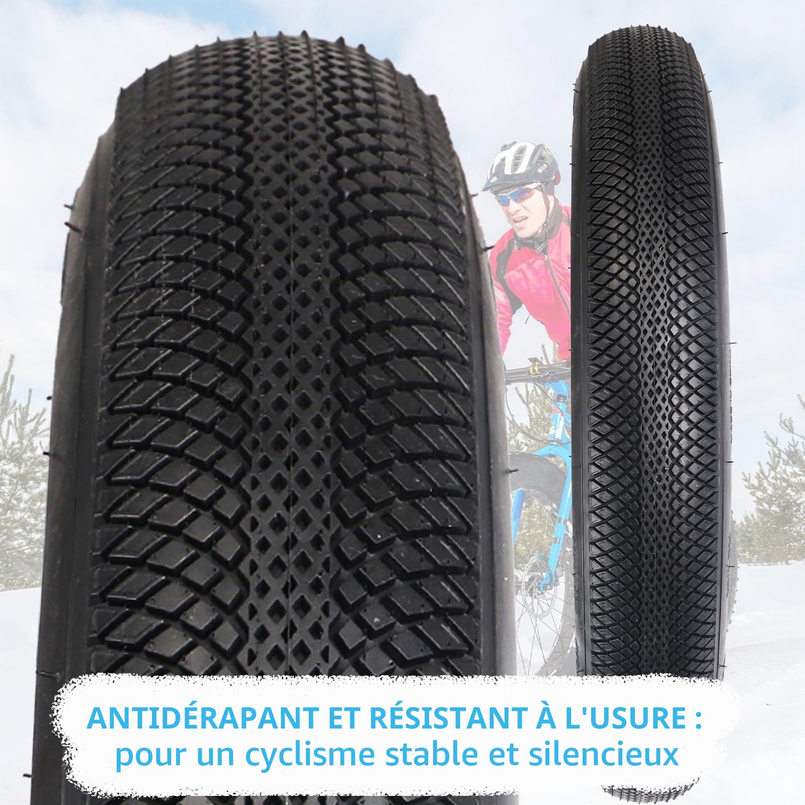 Lot de 2 pneus Fatbike 20/24 x 3.0 Heavy Duty pour vélo électrique avec 2 tuyaux épais 24 x 3,0 AV32 mm