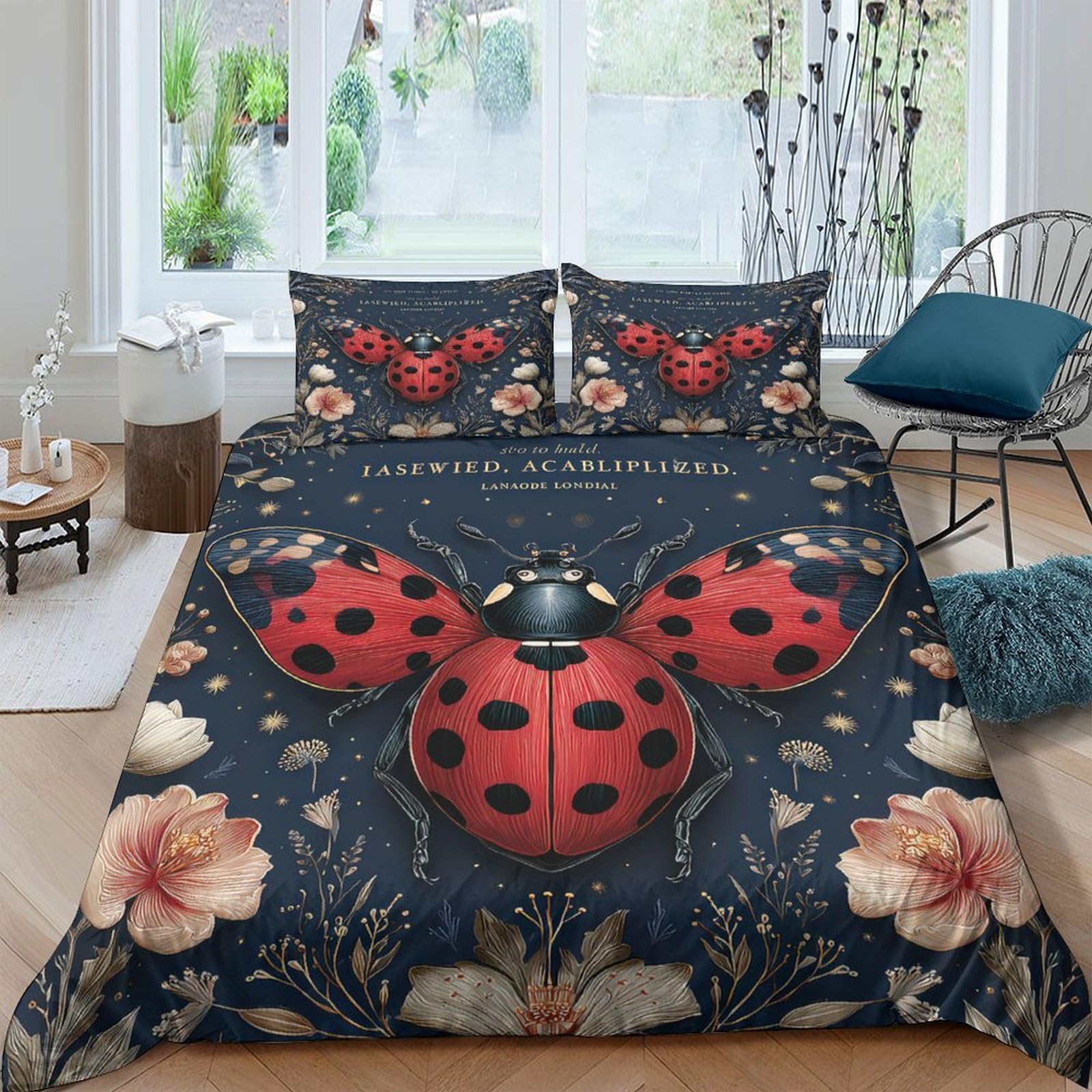Ctjqhvkz Style-3 3D Printed Ladybug Floral Fitted Sheet Microfiber Soft Breathable Bed Cover For Bedroom Guest Room Dorm Decor Single（135X200cm）