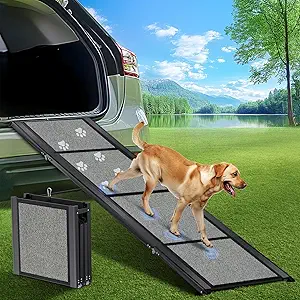 Dog Ramp for Car 𝟕𝟏”𝐱𝟐𝟎” Large Folding Pet Stair Ramps for Truck, SUV, with Non-Slip Surface, Up to 250LBS, Outdoor Dog Car Ramp for Medium & Large Dogs, Portable Pet Steps