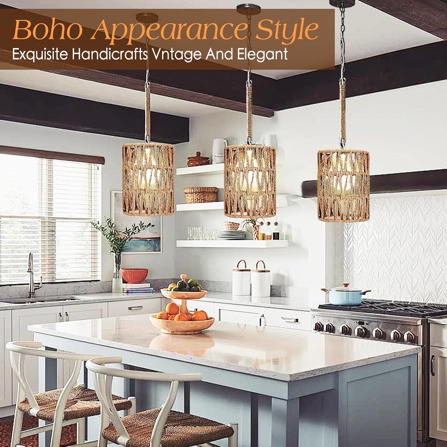 6 Pack Boho Lamp Shade for E26 Base, Handwoven Natural Rattan lamp shade, Boho Pendant Light Shades for Living Room, Bedroom, Kitchen Eco-friendly & Stylish Home Decor