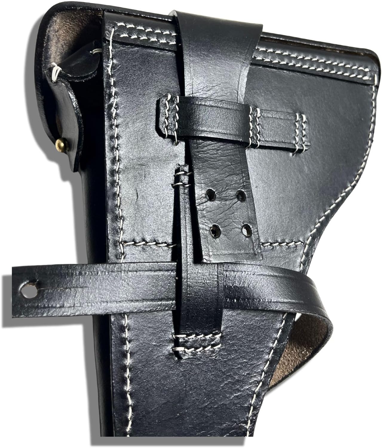 Warreplica German WWI Artillery Luger P08 Leather Holster with Stock Straps - Authentic LP08 Sidearm Case Reproduction Gear