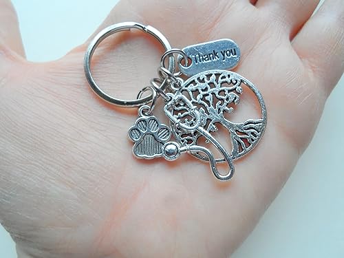 Miniatura 3 de Veterinarian Appreciation Keychain, Veterinary Hospital Staff Gift, Pet & Animal Care Medical Professional Tree, Paw Print, Stethoscope, & Thank You