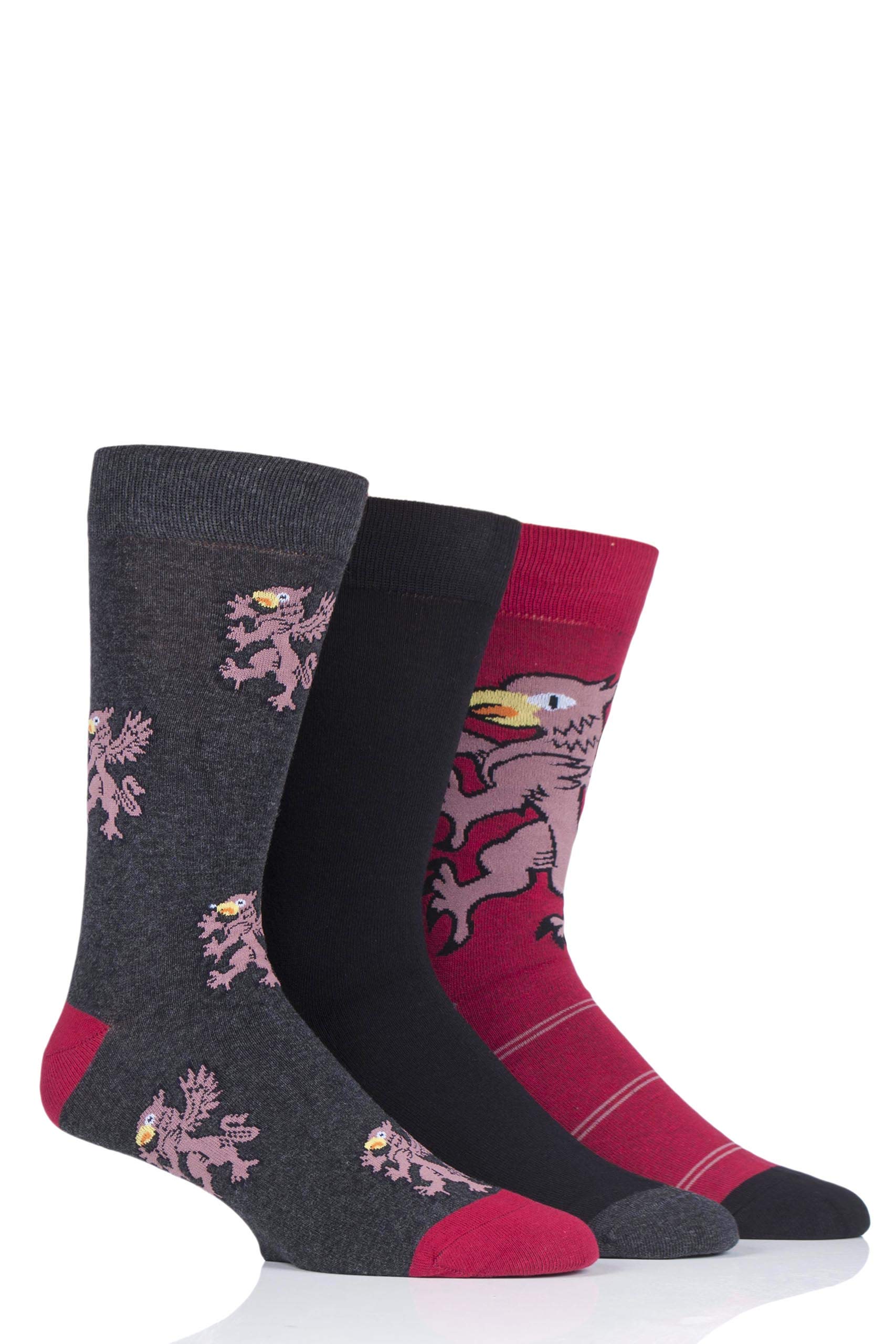 Sockshop Men's Multi Wildfeet Griffin Novelty Cotton Socks Pack Of 3 7-11