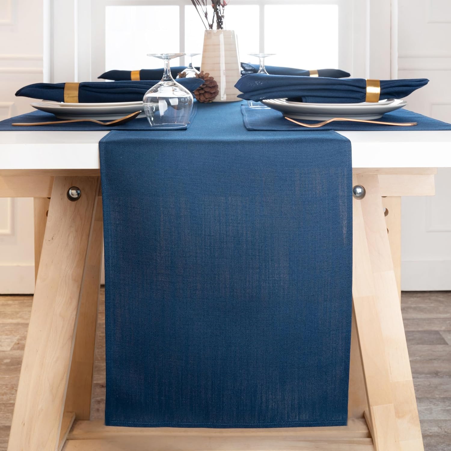 D'Moksha Homes Navy Blue Table Runner 13 x 48 Inch Faux