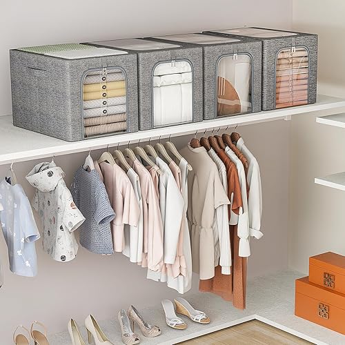 Miniatura 7 de GoMaihe Contenedor de almacenamiento de ropa con marco de metal paquete de 6 contenedores de almacenamiento apilables con tapa y ventana