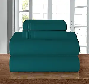 Elegant Comfort Luxury 1500 Premium Hotel Quality Microfiber 4-Piece Sheet Set - Wrinkle Resistant, All Around Elastic Fitted Sheet, Deep Pocket up to 16", Queen, Marine Teal