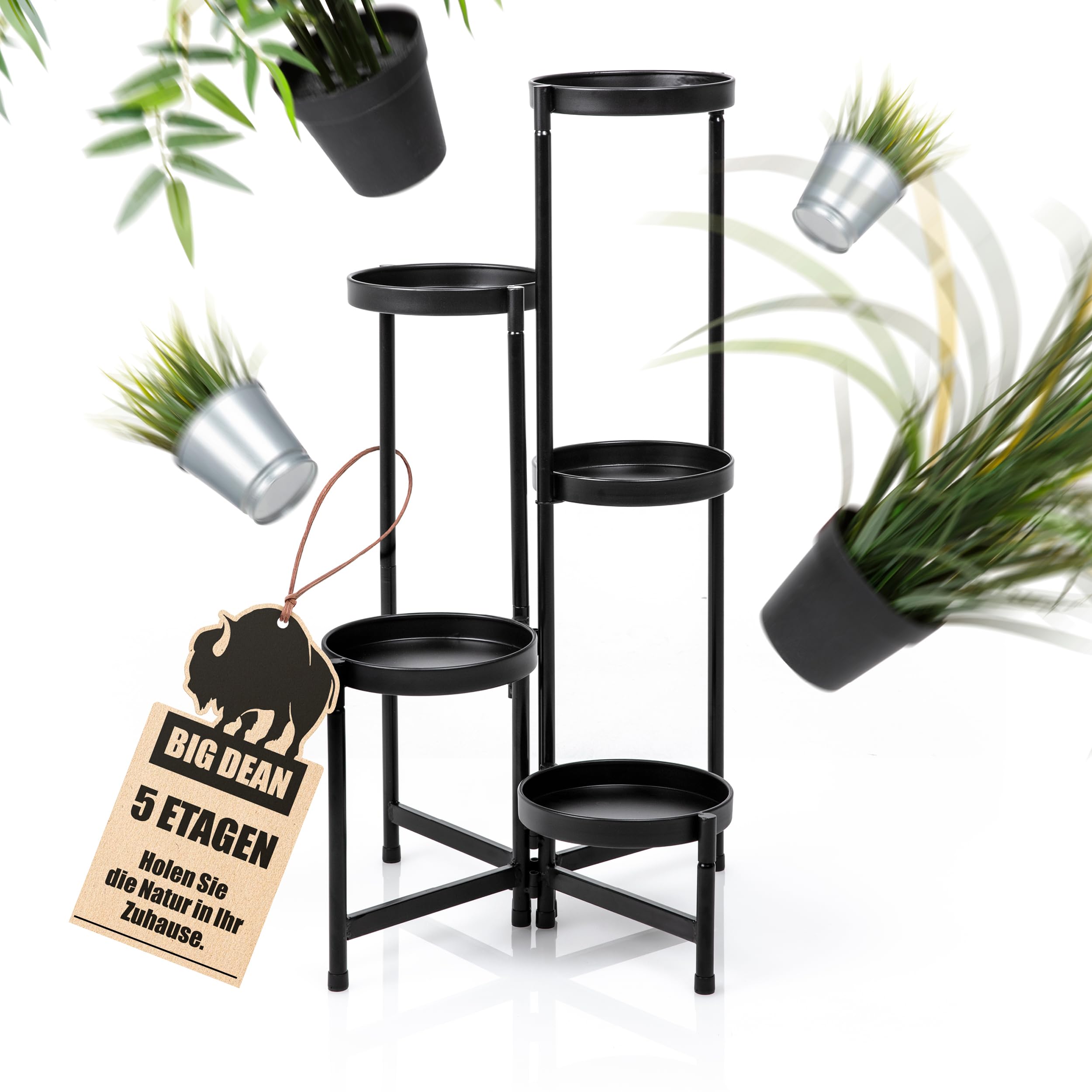 BigDean 5 Etagen Blumentreppe Blumenständer klappbarer Pflanzenständer Pflanzenregal Blumenregal Pflanzentreppe robuster Blumenständer Metall