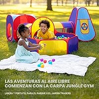 Vista 7 de Playz 5 piezas de tiendas de campaña infantiles y túneles - Piscina de pelotas para niños pequeños, canasta de baloncesto, tubos para gatear, casas