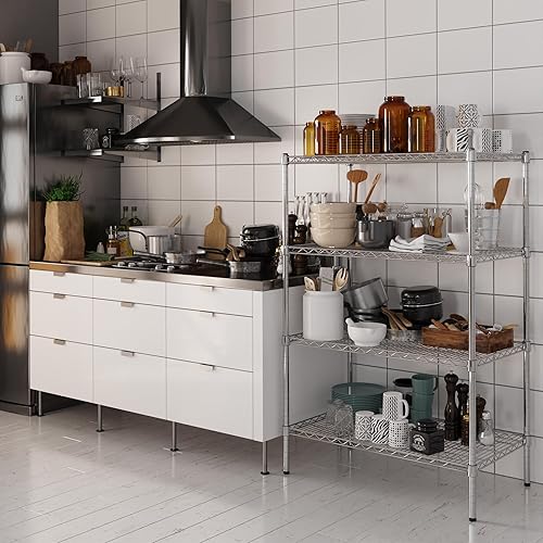 Miniatura 4 de Kit de estantería de alambre cromado de 4 niveles de 21 pulgadas de profundidad x 36 pulgadas de ancho x 54 pulgadas de alto Unidad de estante de