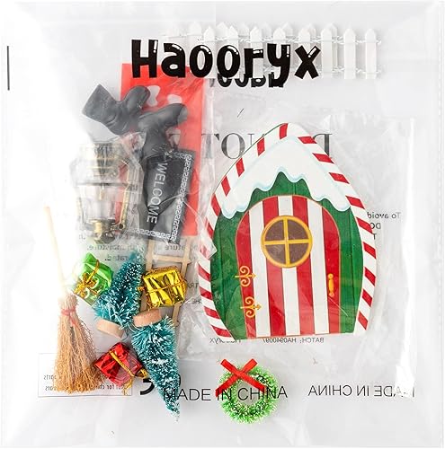 Miniatura 7 de Haooryx 16 piezas de accesorios de madera mágica de Navidad para puertas de hadas, elfo de Navidad para pared, decoración mágica de puerta, fiesta