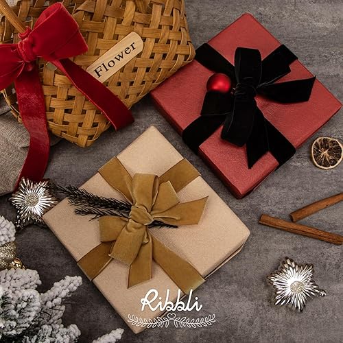 Miniatura 5 de Ribbli 2 rollos de cinta de terciopelo negro, cinta de Navidad para envolver regalos, decoración del árbol de Navidad, decoración del hogar,