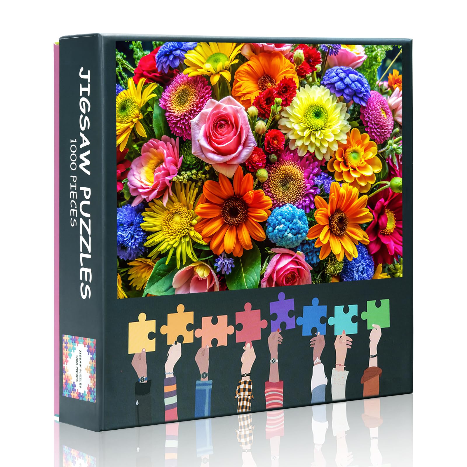 1000 Piece Jigsaw Puzzle Set: Colorful Roses, Sunflowers, Hydrangeas & Leaves  Fun and Challenging Game for Adults and Girls