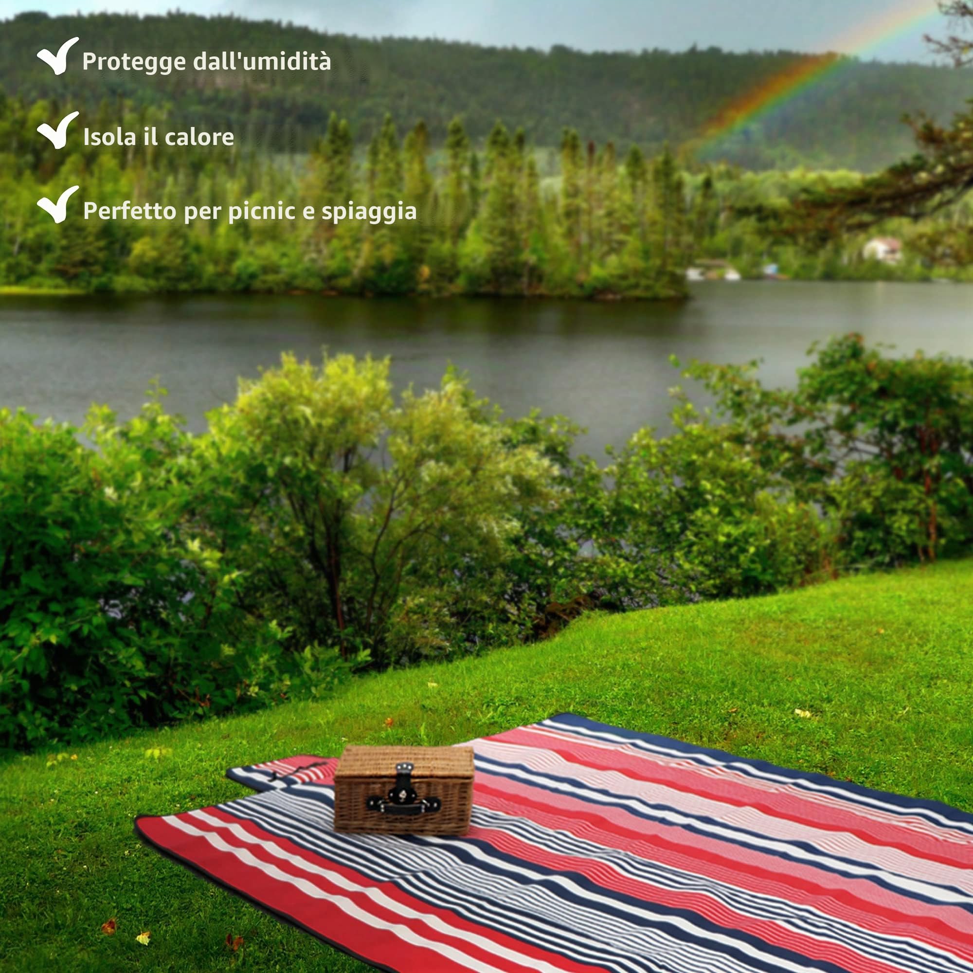 Coperta da picnic XXL - Enorme coperta da campeggio con motivo a strisce - Coperta da spiaggia con protezione dall'umidità e isolamento termico - 200 x 220 cm