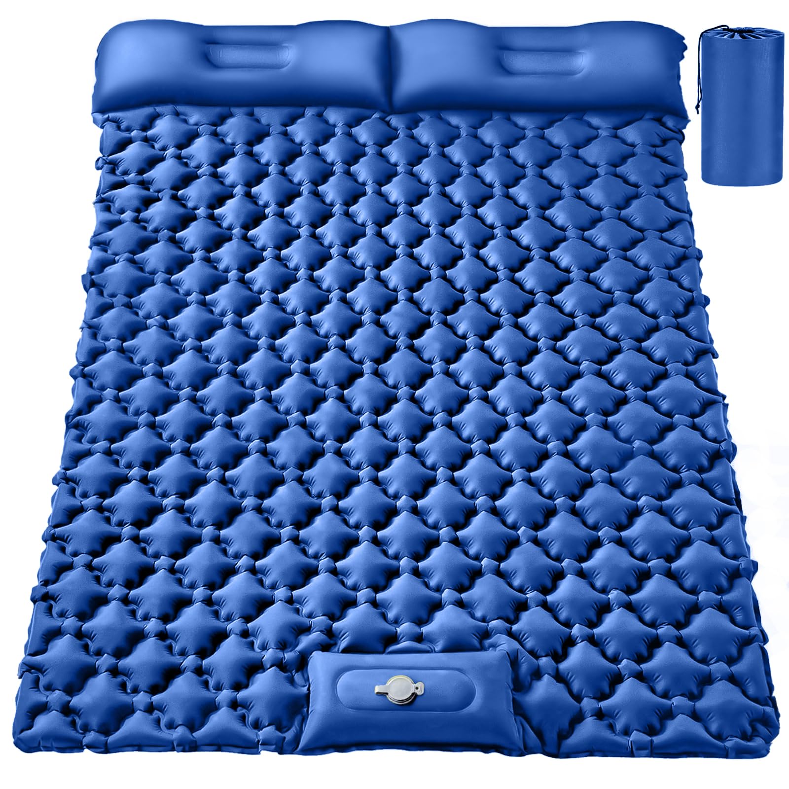 Double Sleeping Pad, Ultralight 4" Extra-Thick Self Inflating Sleeping Mat for 2 Person with Pillow Built-in Foot Pump Portable Camping Mat for Backpacking, Hiking, Traveling, Tent, Camping
