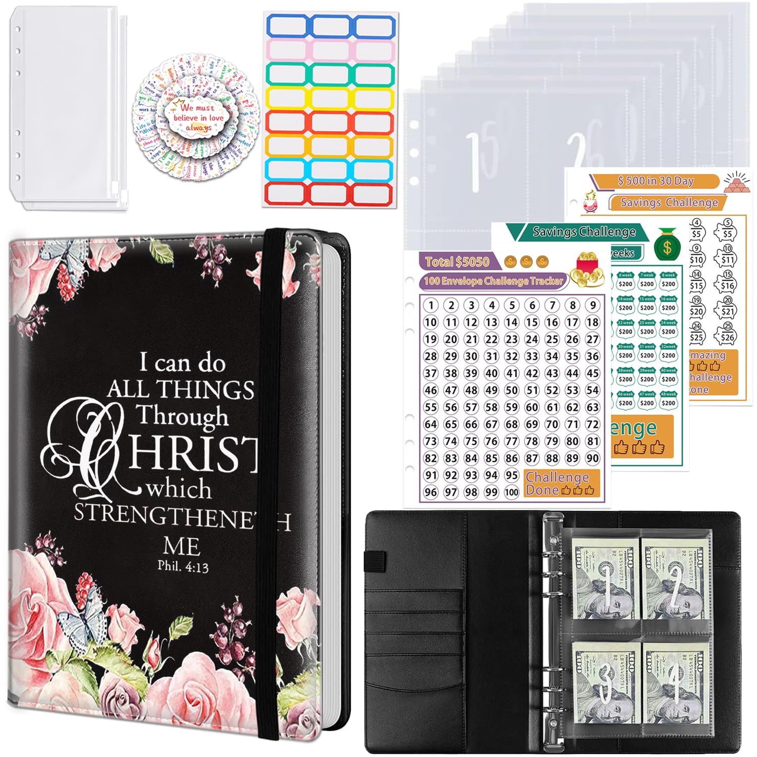 100 Envelopes Money Saving Challenge Binder, A5 Budget Binder with Envelopes and Challenge Tracker, Savings Challenges Planner Book to Save $5050,