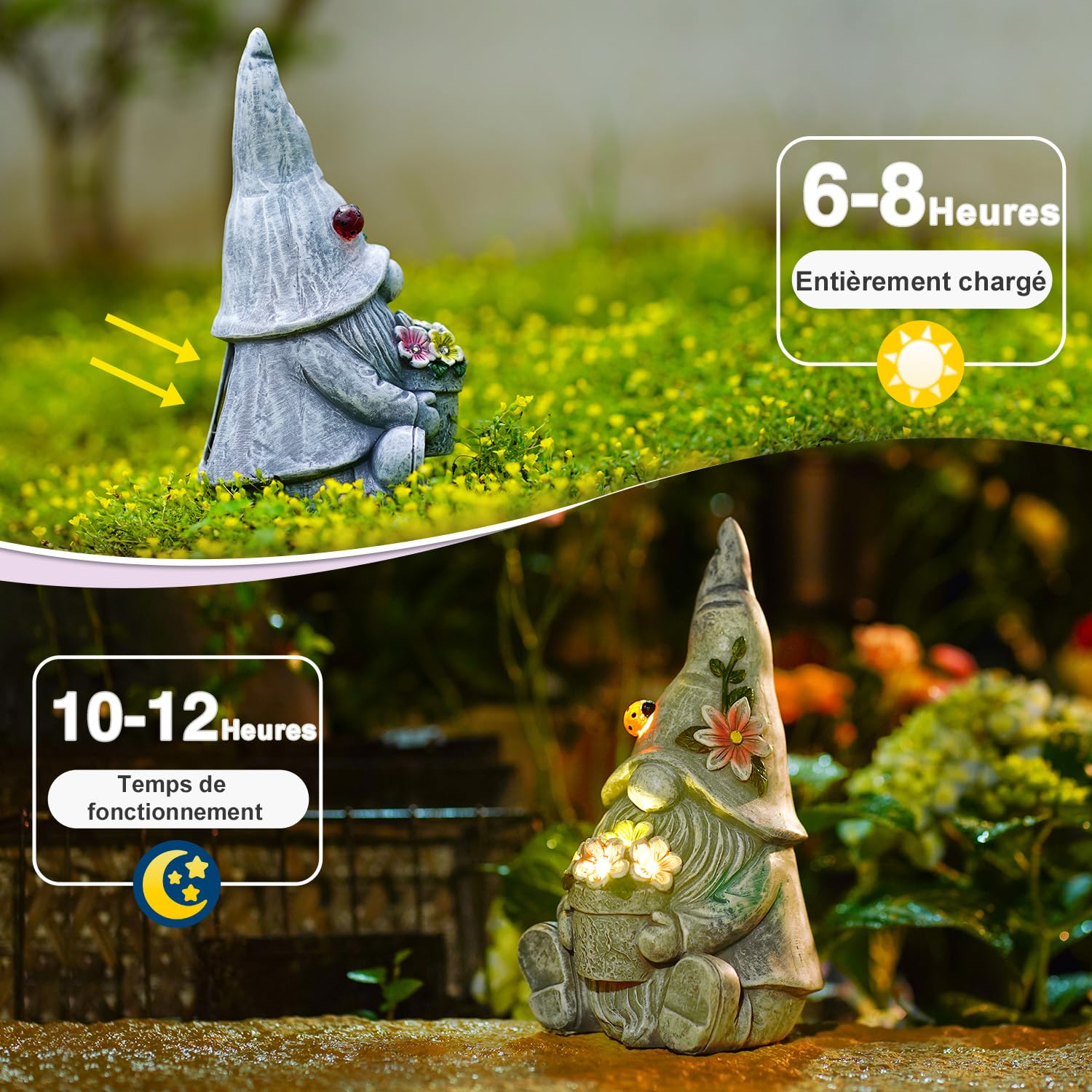Yeomoo Nains de jardin Figurines solaires pour décoration de jardin extérieure : drôle nain de jardin avec fleurs lampes solaires décoratives cadeaux pour femmes hommes maman cadeau d'anniversaire