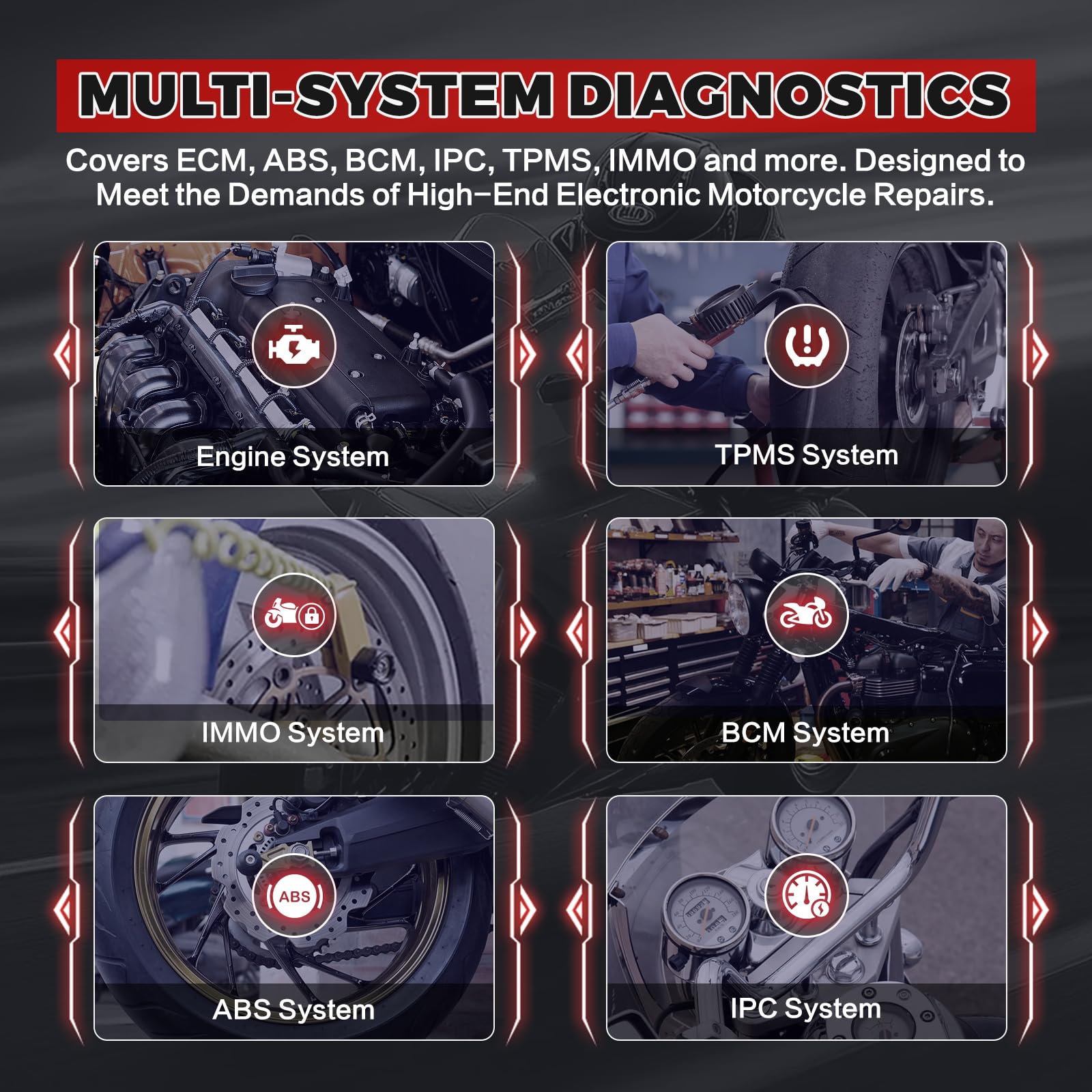 Outil de Diagnostic de Moto, Scanner OBD2 de Moto M7 Systèmes complets prenant en Charge Plus de 70 Marques mondiales, Plus de 100 Fonctions Lecteur de Code WiFi Mise à Jour en Un clic