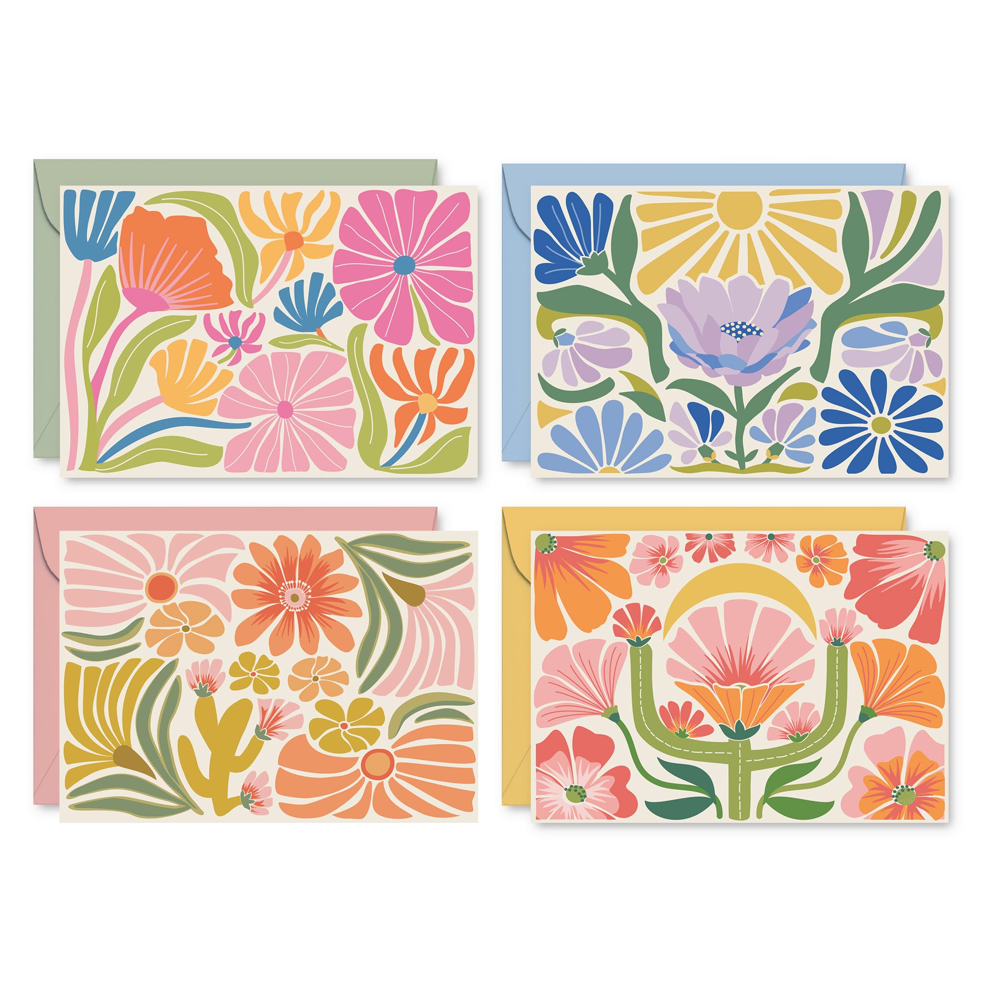 SWEETZER & ORANGE Desert Gardens Blank Notecards – Set of 36 3.5x5” Note Cards with Envelopes & Storage Box – 4 Floral Designs, Glossy Front & Matte Interior, Blank Inside for All Occasions