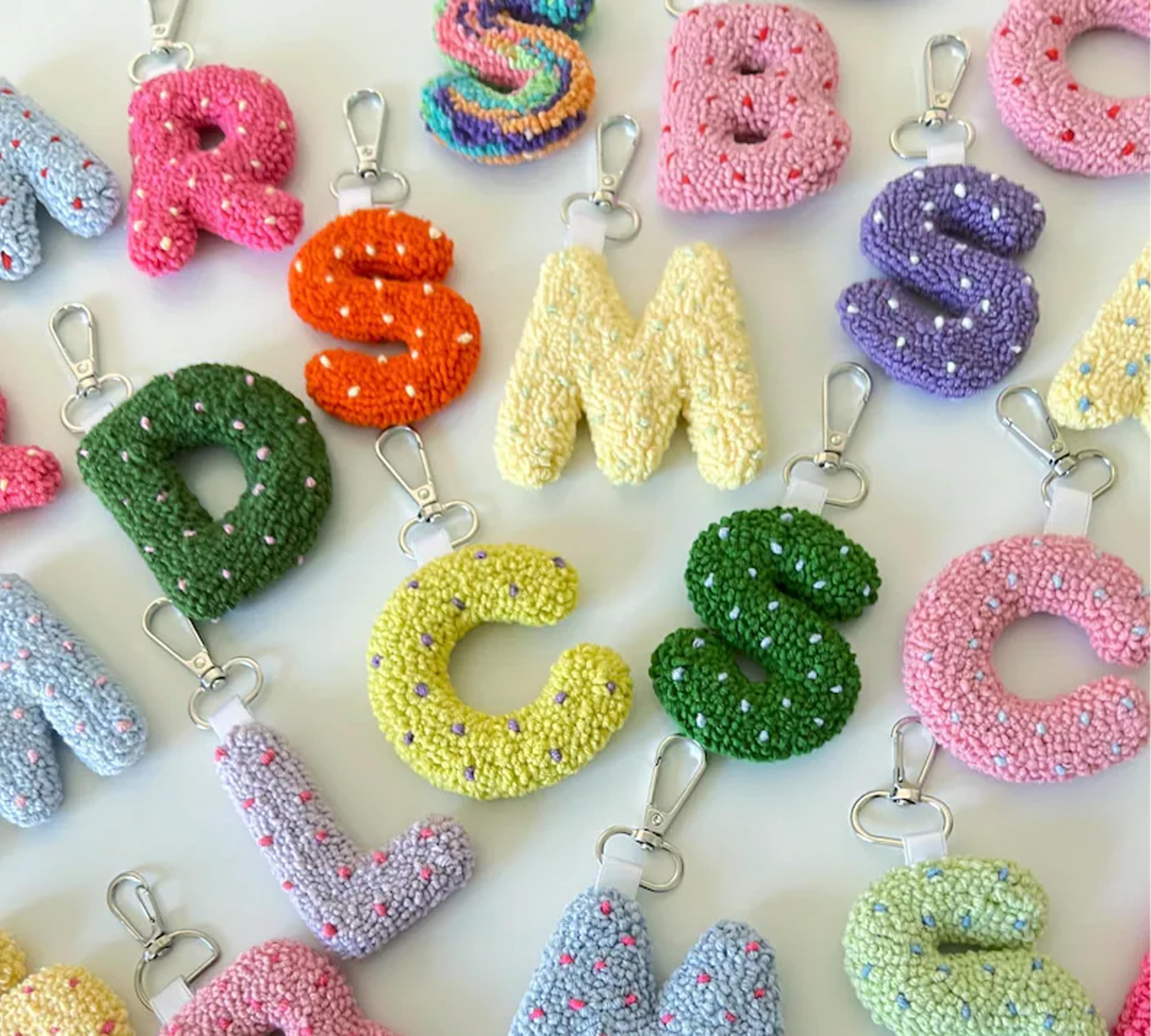 Handmade Punch Needle Alphabet Keychain | Custom Initial Letter Key Ring | Soft Wool Embroidered Bag Charm | Cute Aesthetic Keychain for Women & Girls