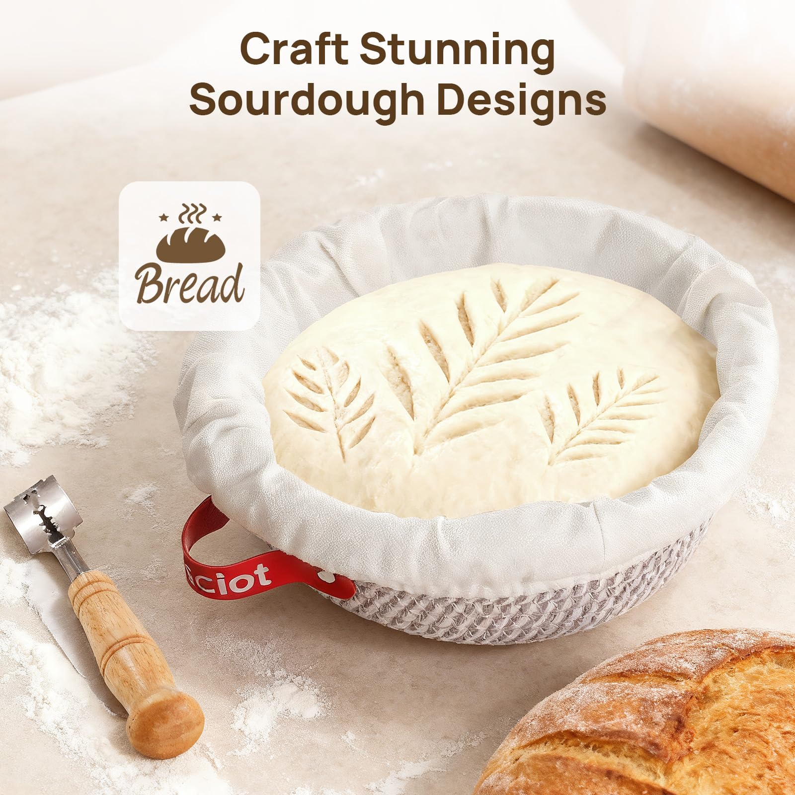 Sauerteig Starter Kit 5 Banneton, Consciot Baumwolle Seil Brot Proofing Korb Set, Sauerteig Brot Backwaren, Runde & Oval Brot Körbe Mit Liner & Abdeckungen Geschenk für Bäcker Frauen