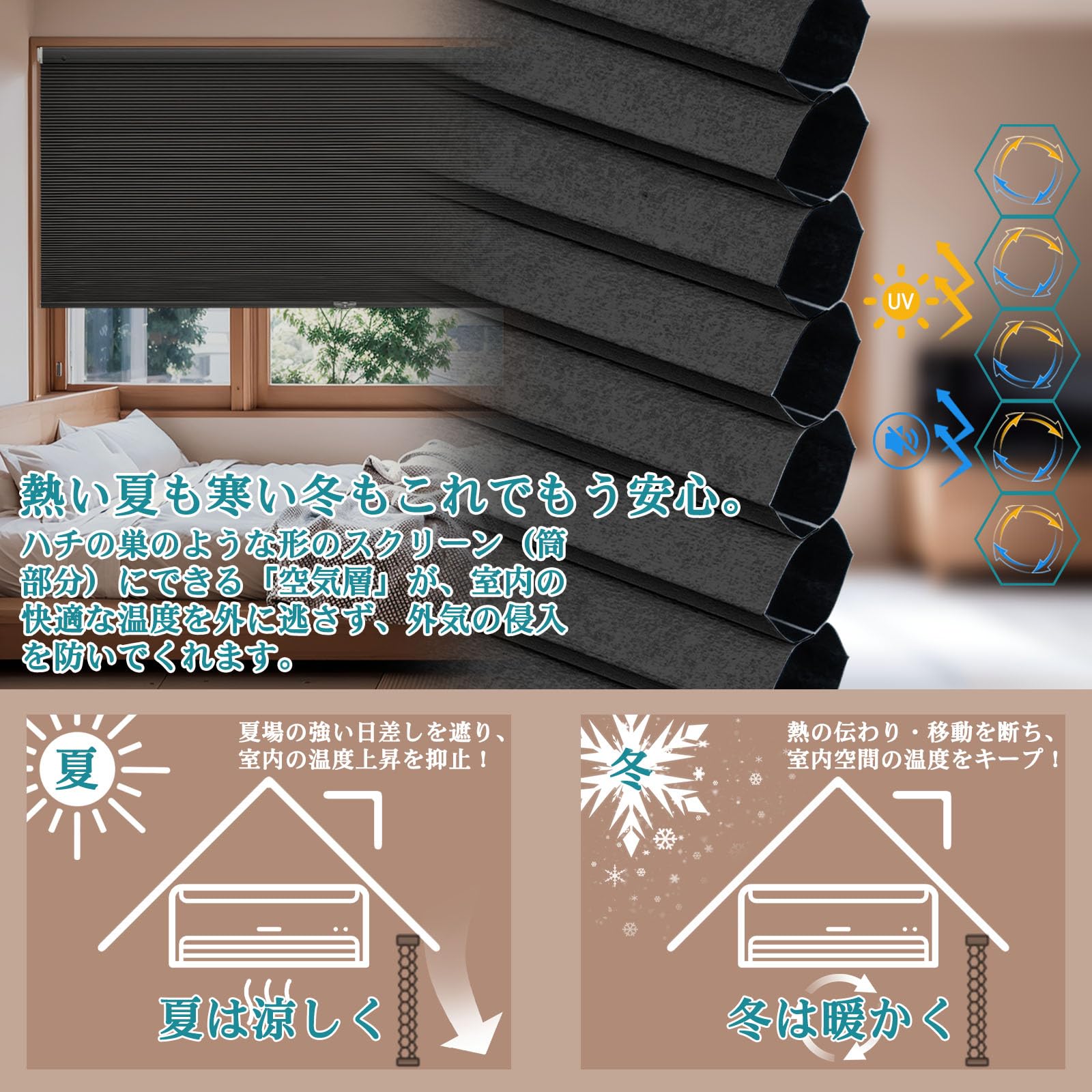 Amazon｜Adliy ハニカムシェード 突っ張り式ロールスクリーン ミニ