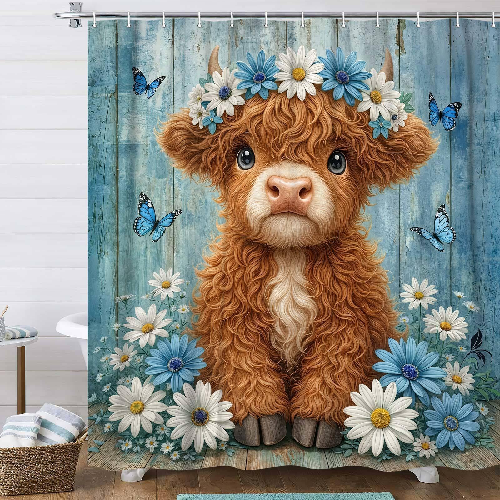 Funny Highland Cow Shower Curtain - Farmhouse Decor -11