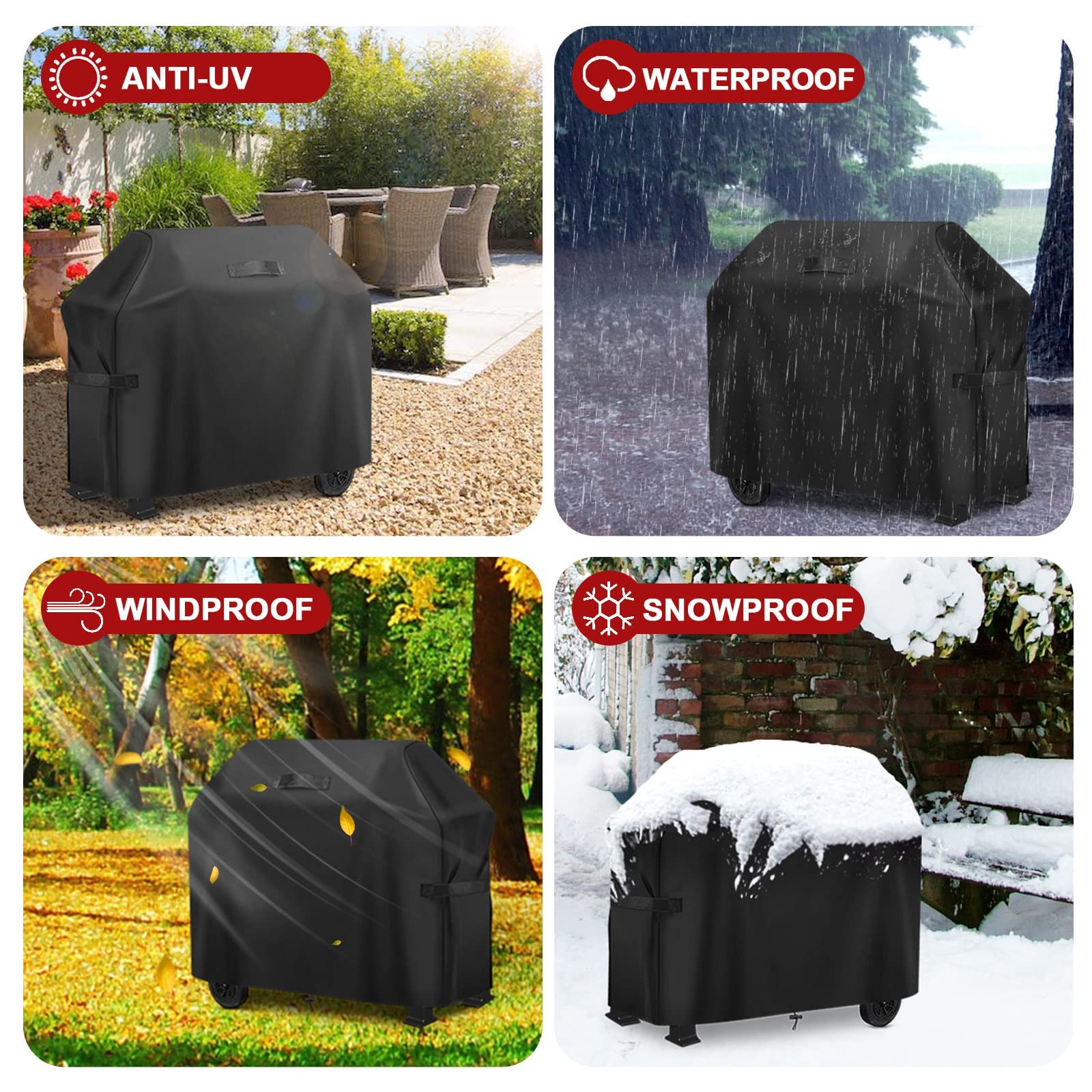 GARPROVM Housse Barbecue Gaz, Bâche Barbecue 183 x 66 x 130cm, Housse Protection Barbecue Exterieur 420D Tissu Oxford Étanche Protection Solaire, BBQ Couverture pour Weber, Char-Broil etc, Noir