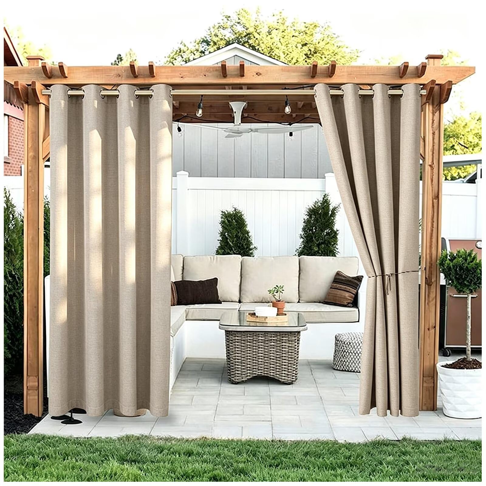 Rideau occultant extérieur imperméable pour pergola H213x L266cm Brun clair
