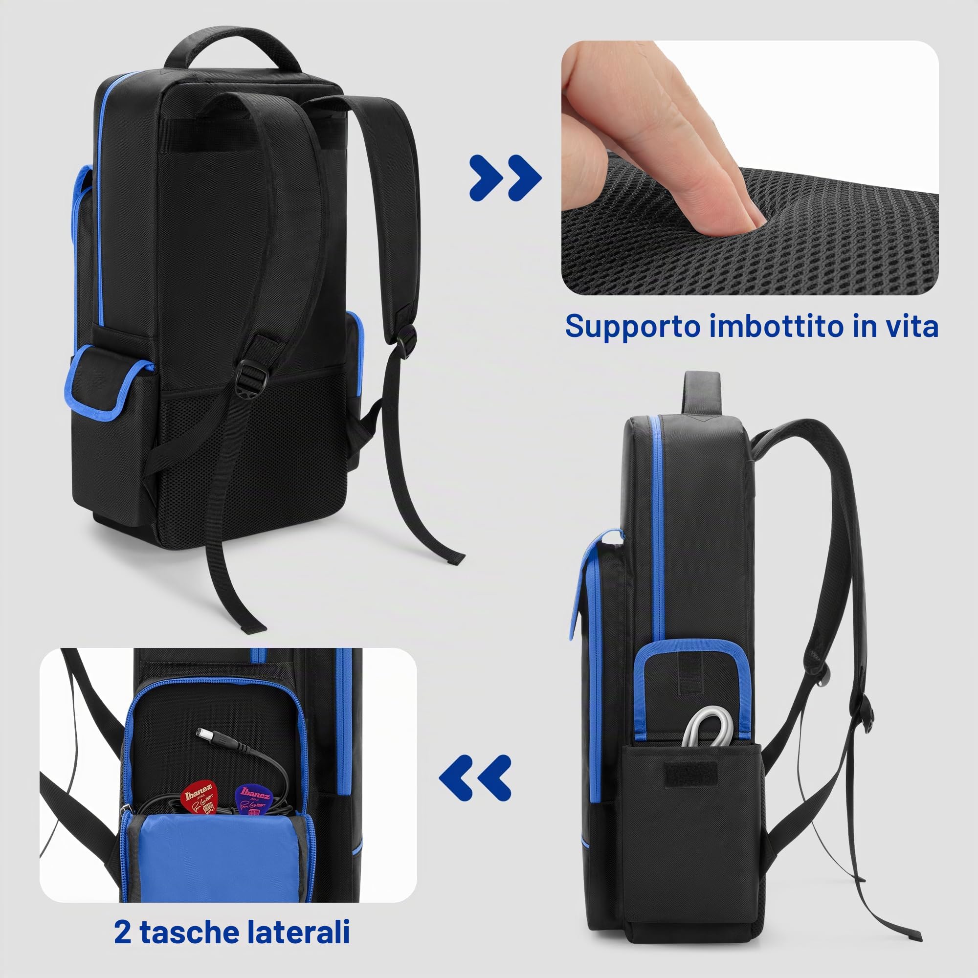 Rexmica Zaino per Pedaliera Chitarra, Custodia per Pedali per Effetti | Compatibile con Boss GT-1/ME-80/ME-90/GX-100/GT-1000, con Scomparti per Laptop, Cavi e Altri Accessori