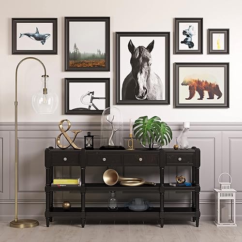 Miniatura 5 de Henn&Hart Lámpara de pie de arco con pantalla de vidrio en latóntransparente, lámpara de pie para oficina en casa, dormitorio o sala de estar