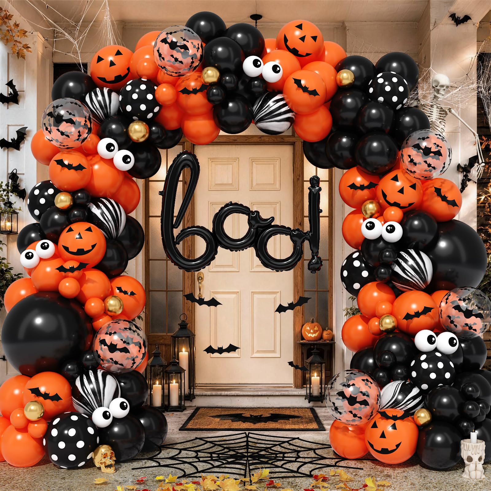 Halloween Balloons Garland Arch kit, 102Pcs Black Orange Gold Party Balloon