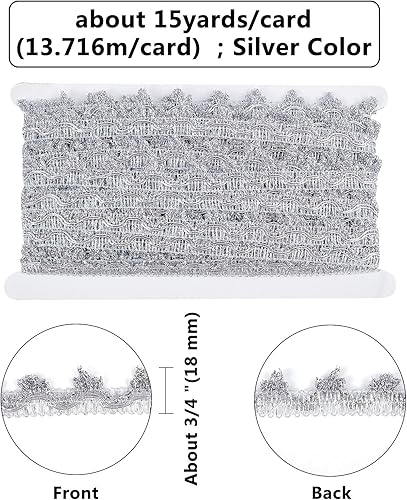 Miniatura 2 de FINGERINSPIRE Cinta de encaje metálico de 15 yardas, decoración de encaje plateado, 34 pulgadas x 0.039 in para bodas, novias, disfraces o joyas,