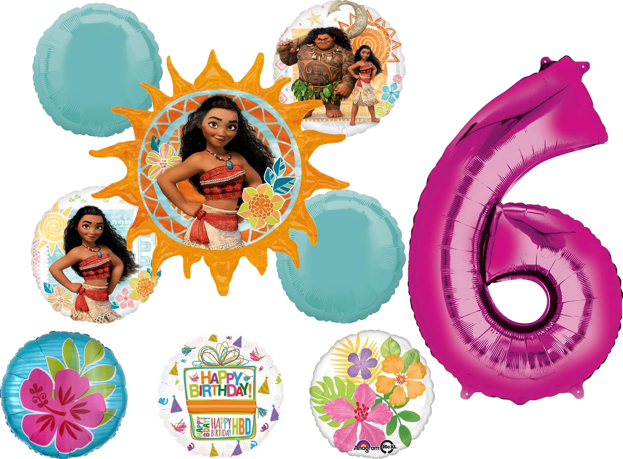 Anagram Moana 6th Birthday Party Supplies Foil Balloon Bouquet Decorations