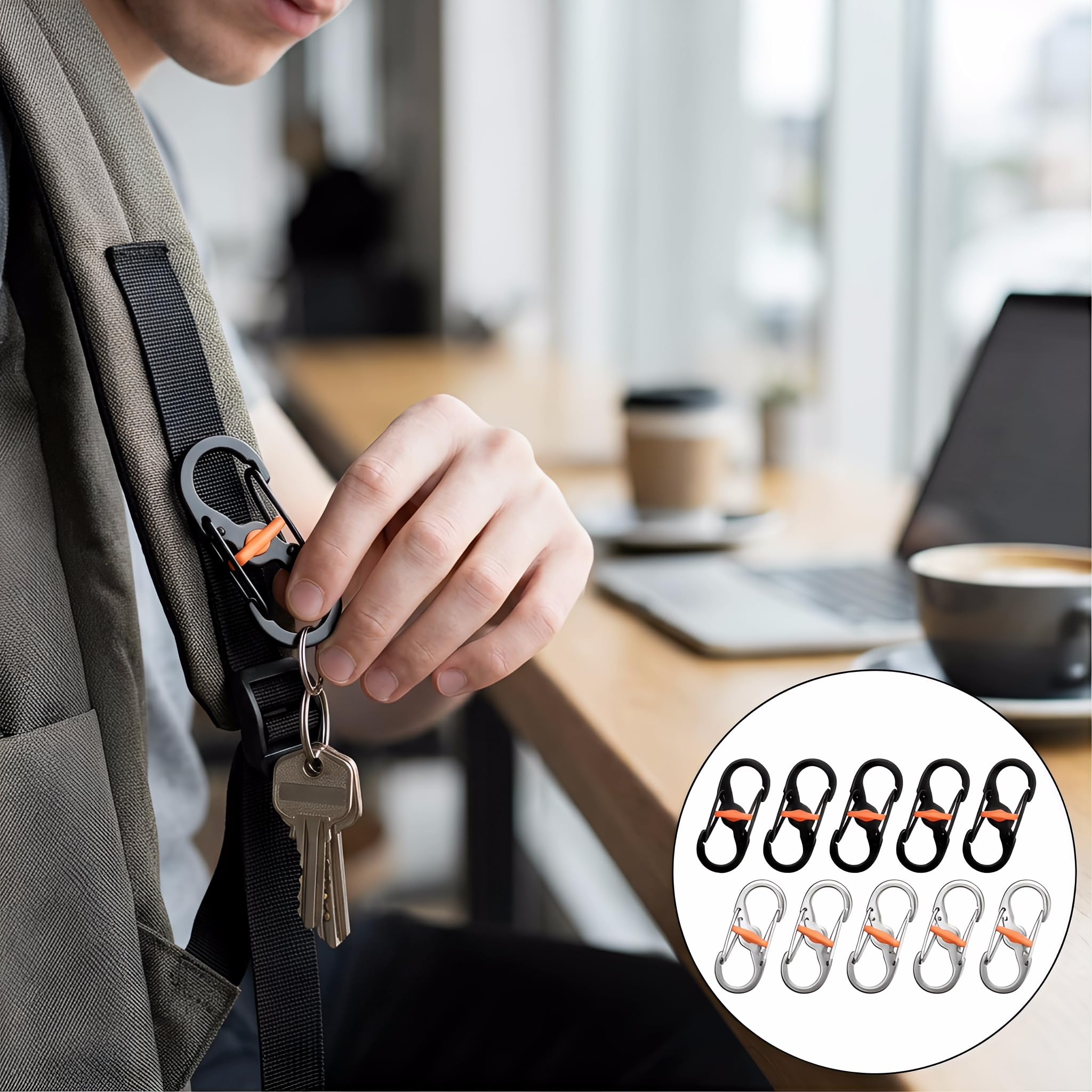 Podwójny karabińczyk mini, 10 sztuk, S, mały, do użytku na zewnątrz, na kemping, zabezpieczenie przed kradzieżą i upadkiem, mini karabińczyk ze stali nierdzewnej