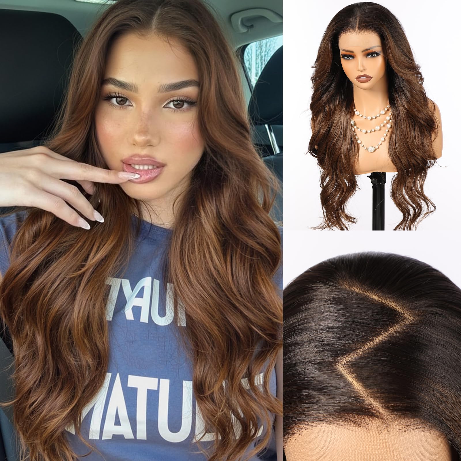 HAIRCUBE 13×6 Glueless Lace Front Wavy Wig, 26 Inch Lace Synthetic Wigs for Women Brown Color