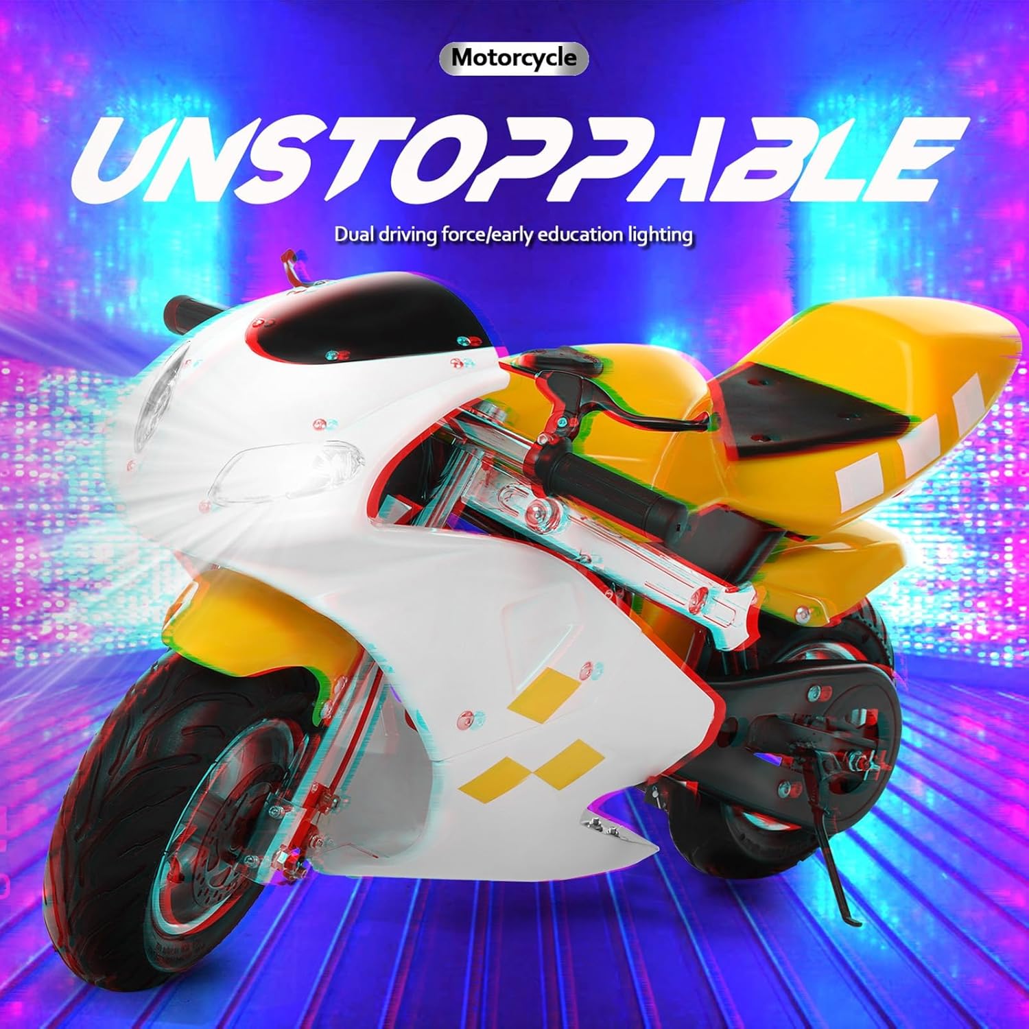 Dirt Bike 49cc 2 Stroke Pocket Bike, Mini Motorcycle for Kids, Gas Pocket Motorbike with Strong Dual Brake, Gas Power Motocross, Racing Max Speed 20Mph, Dual Headlights,Cool Appearance White