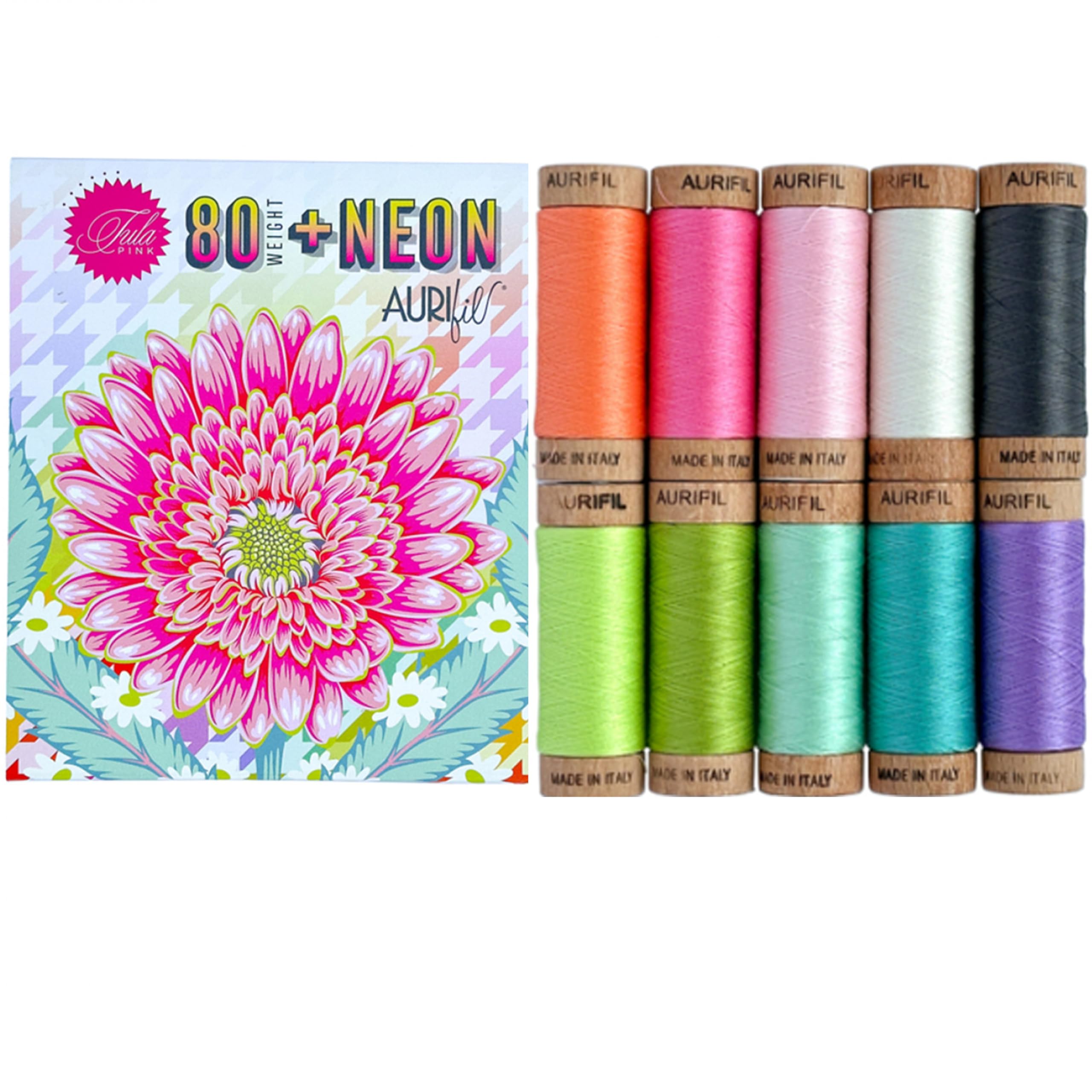 Aurifil Untamed 80wt Plus Neon Collection by Tula Pink 10 Small Spools 100% Cotton