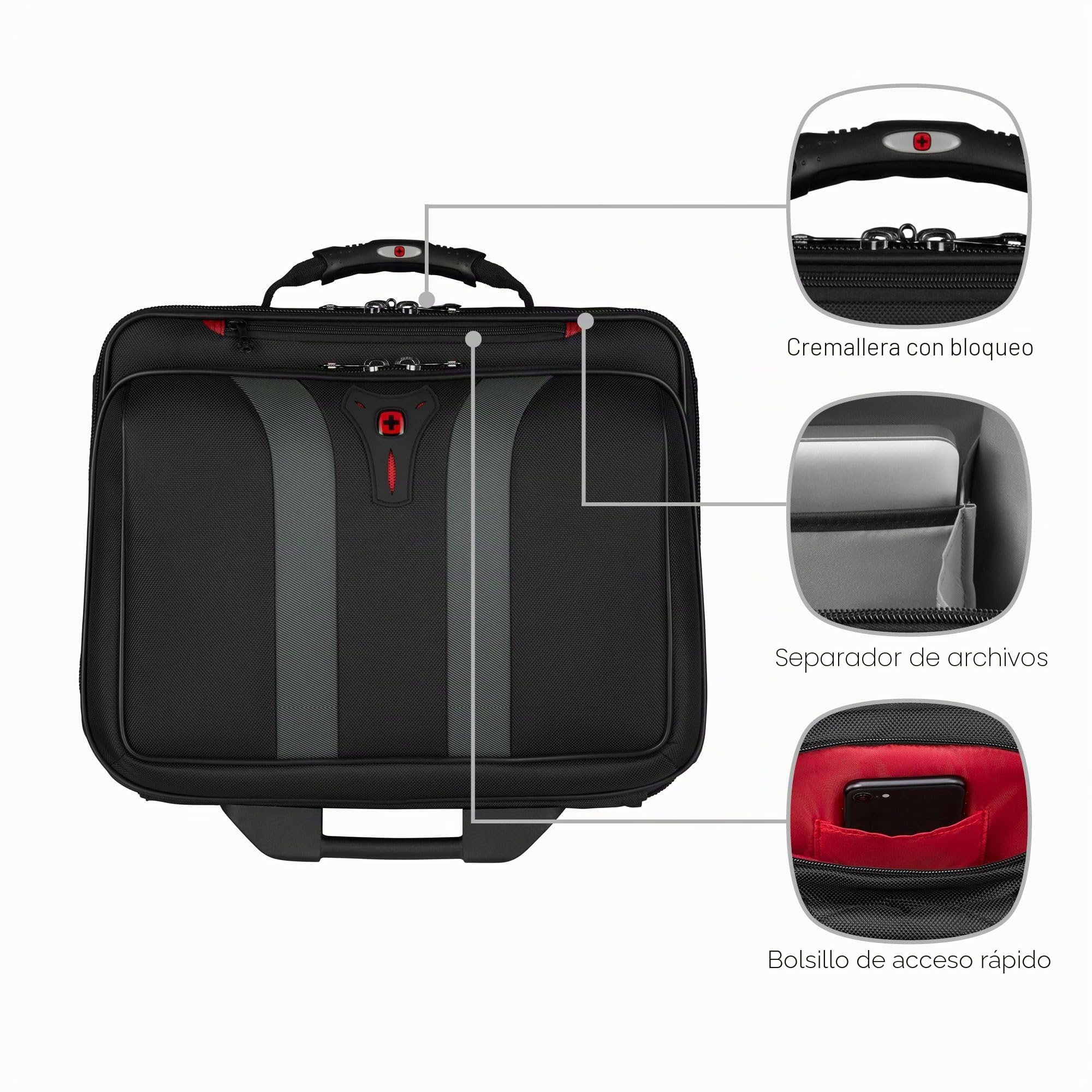 Wenger Granada Maletín, Maletín con Ruedas para portátil, portátil de hasta 15,6", 29 l, Oficina Negocios Universidad Escuela, Negro, 600659