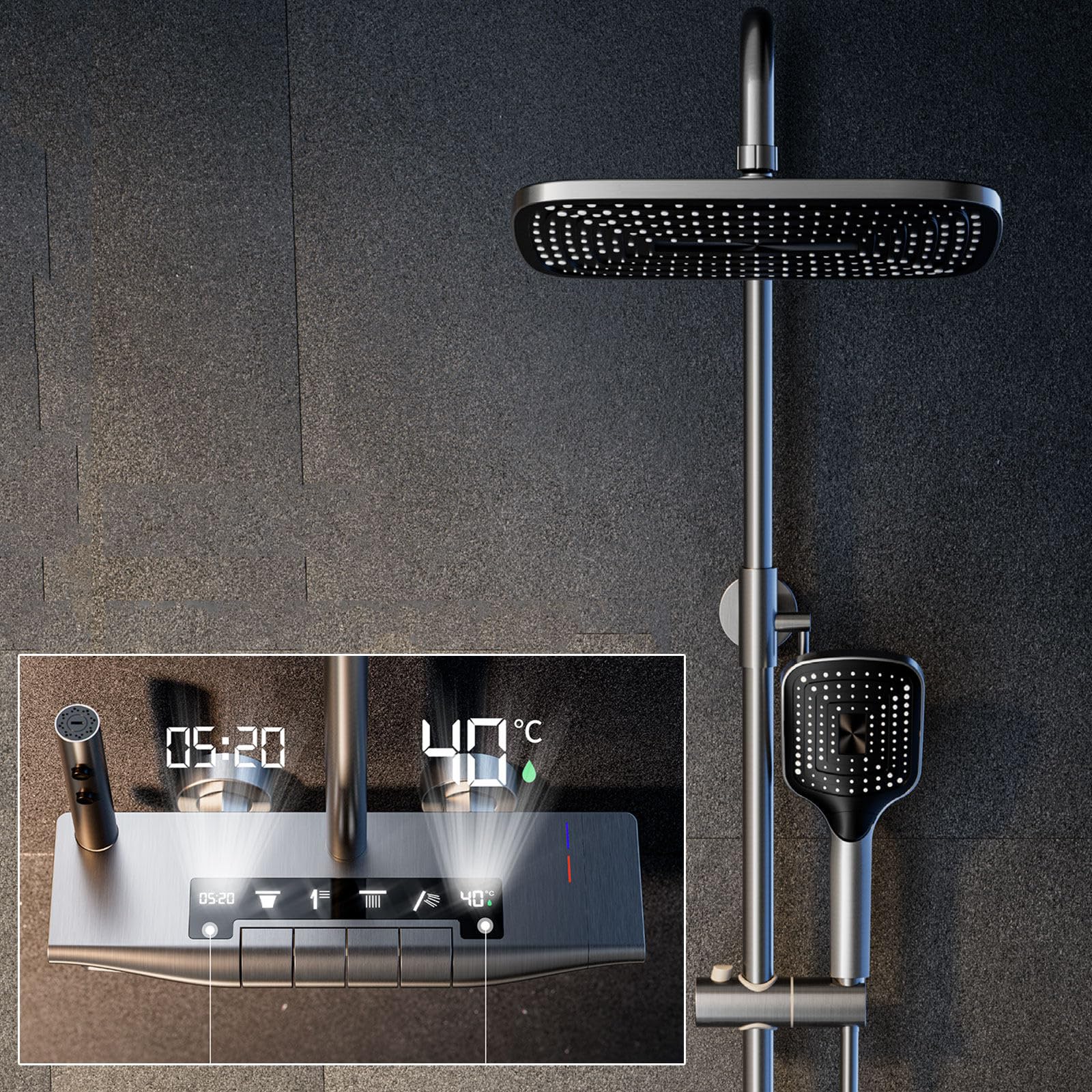 Système de douche thermostatique anti-brûlure à affichage numérique LED