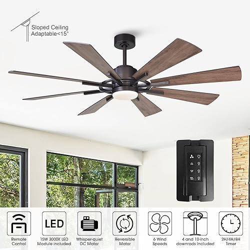 Miniatura 4 de Parrot Uncle Ventiladores de techo con luces con control remoto ventilador de techo rústico de 60 pulgadas con luz LED y motor CC reversible bronce