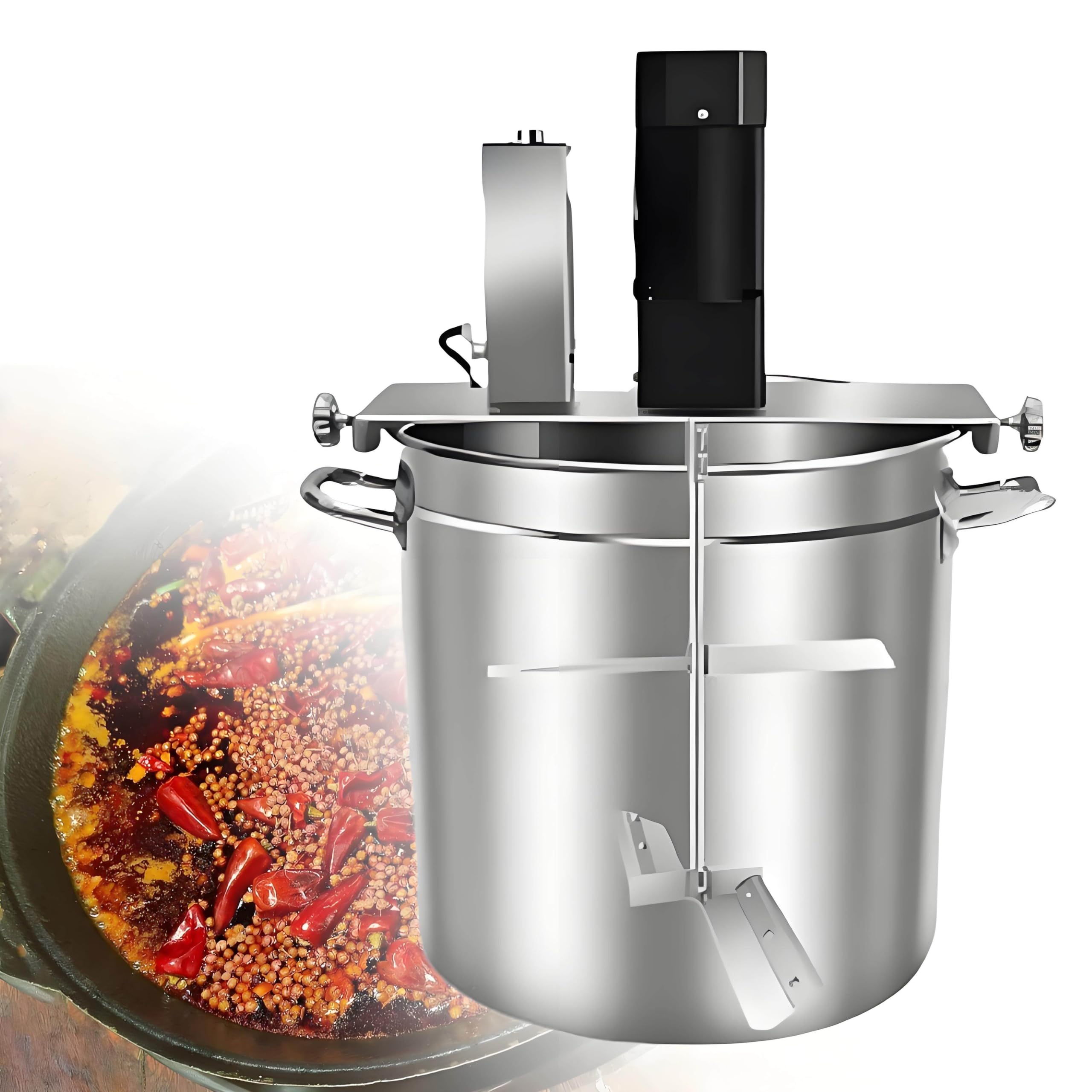 Mezclador Automático de Olla, Batidora Eléctrica de Acero Inoxidable con Raspador de Mezcla de 4 Cuchillas para Sopa, Salsa de Chile, Mermelada y Papilla (Model35cm)