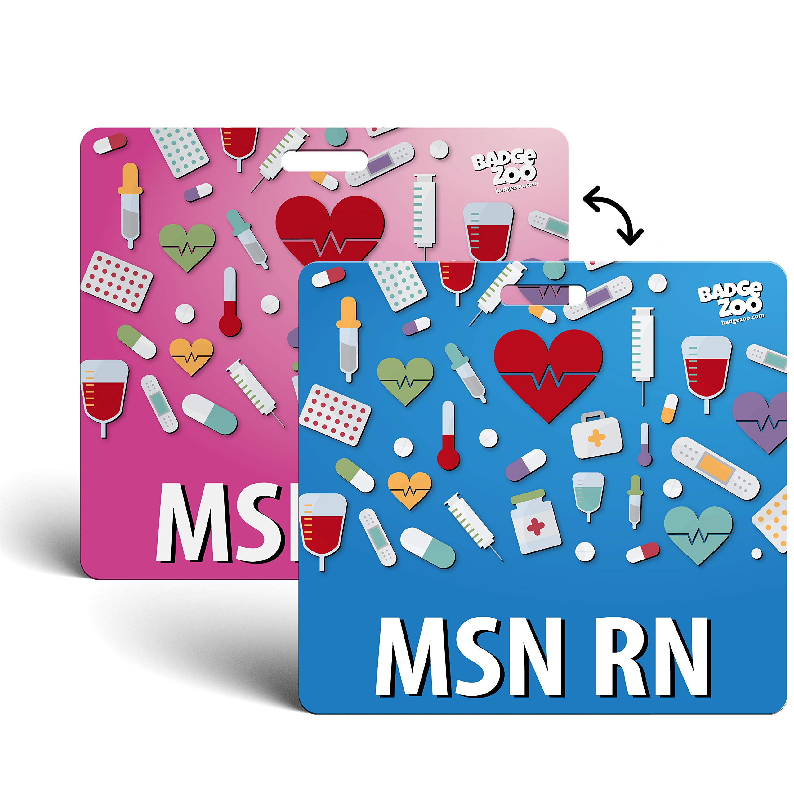 MSN RN Badge Buddy - Pink/Blue - Horizontal Badge Id Card for Registered Nurses with a Master's Degree - by BadgeZoo