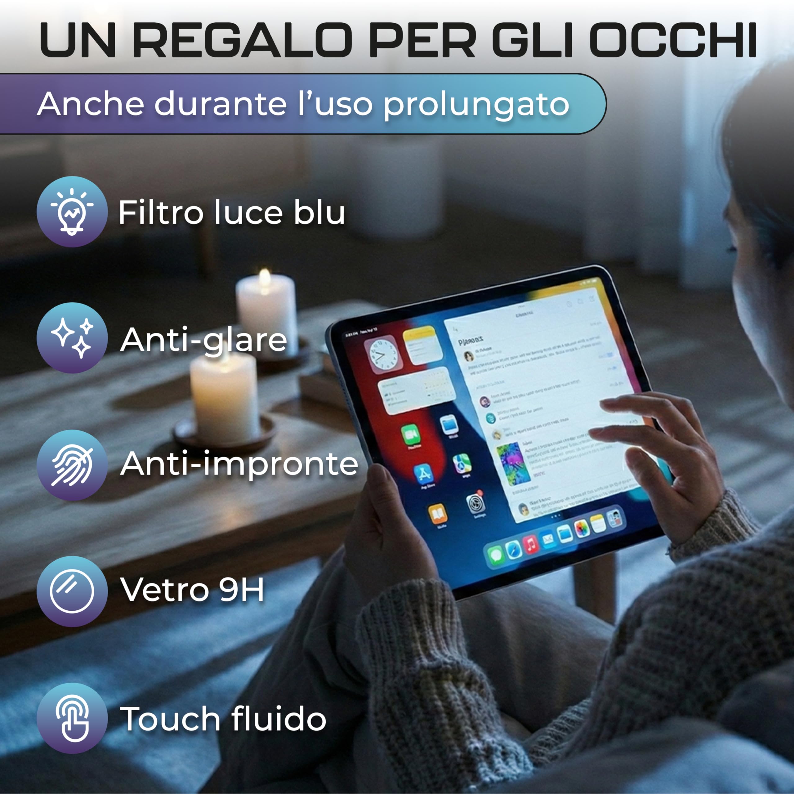 Pellicola Vetro Temperato Anti Luce Blu per iPad 10,2 Pollici 9° Generazione 2021, 2 Pezzi