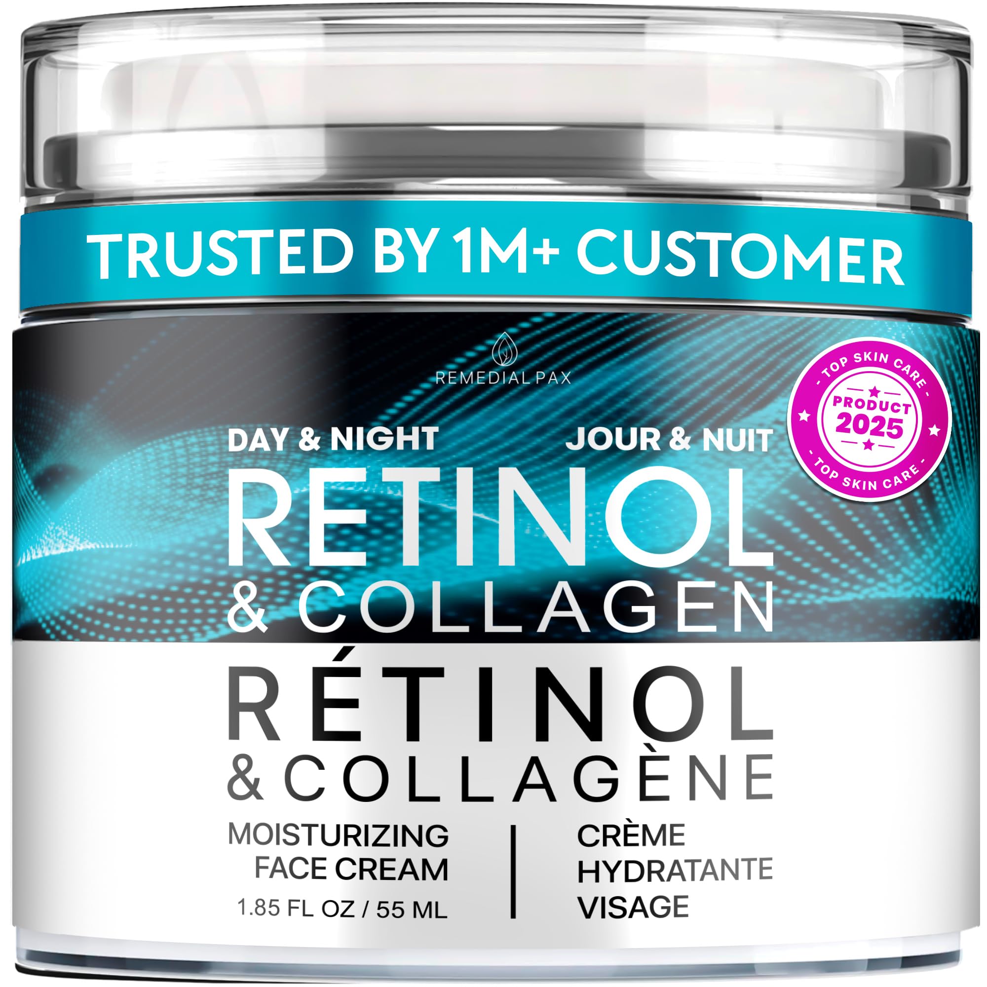 Face Moisturizer Retinol Cream, Anti Aging Neck Firming Cream, Collagen Day & Night Face Cream with Hyaluronic Acid for Women & Men, 1.85 Fl Oz