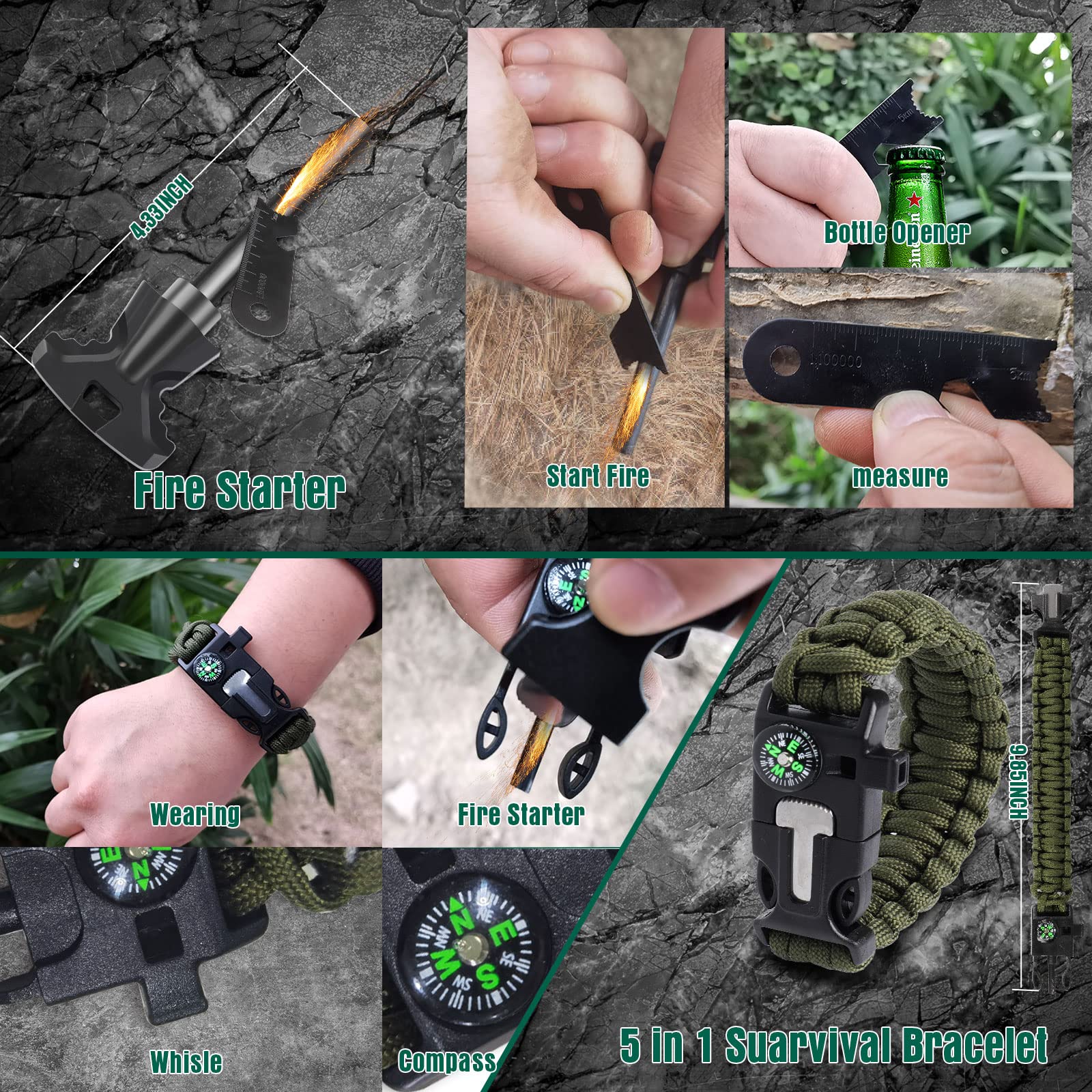 Kit de Supervivencia LC-dolida 54 en 1, Kit de Supervivencia de Emergencia al Aire Libre con Cuchillo/Linterna táctica para Acampar/bushcraft/Senderismo/Caza/Aventuras al Aire Libre