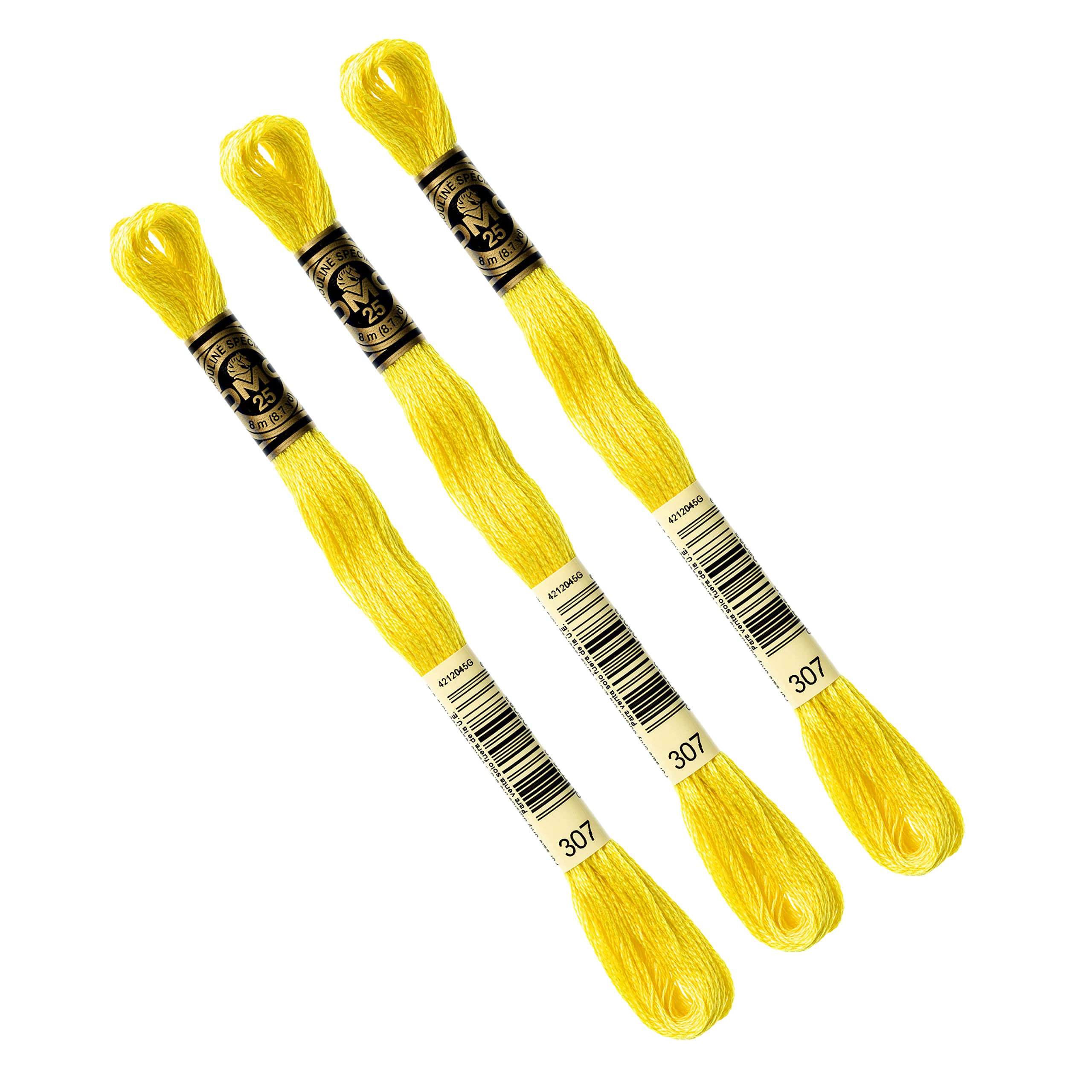 DMC - Set of 3 DMC Yellow Skeins, Mouliné Embroidery Floss, 117mc, 100% Cotton - Fits all techniques and media, ideal cross stitch