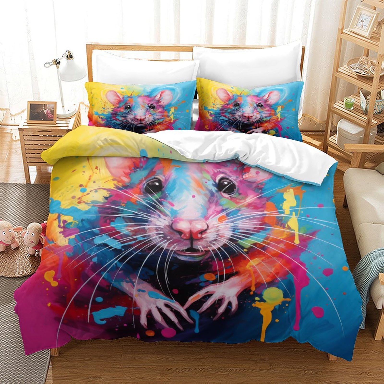 Housse de couette souris 3D 3 pièces 260x220cm en microfibre thermorégulatrice