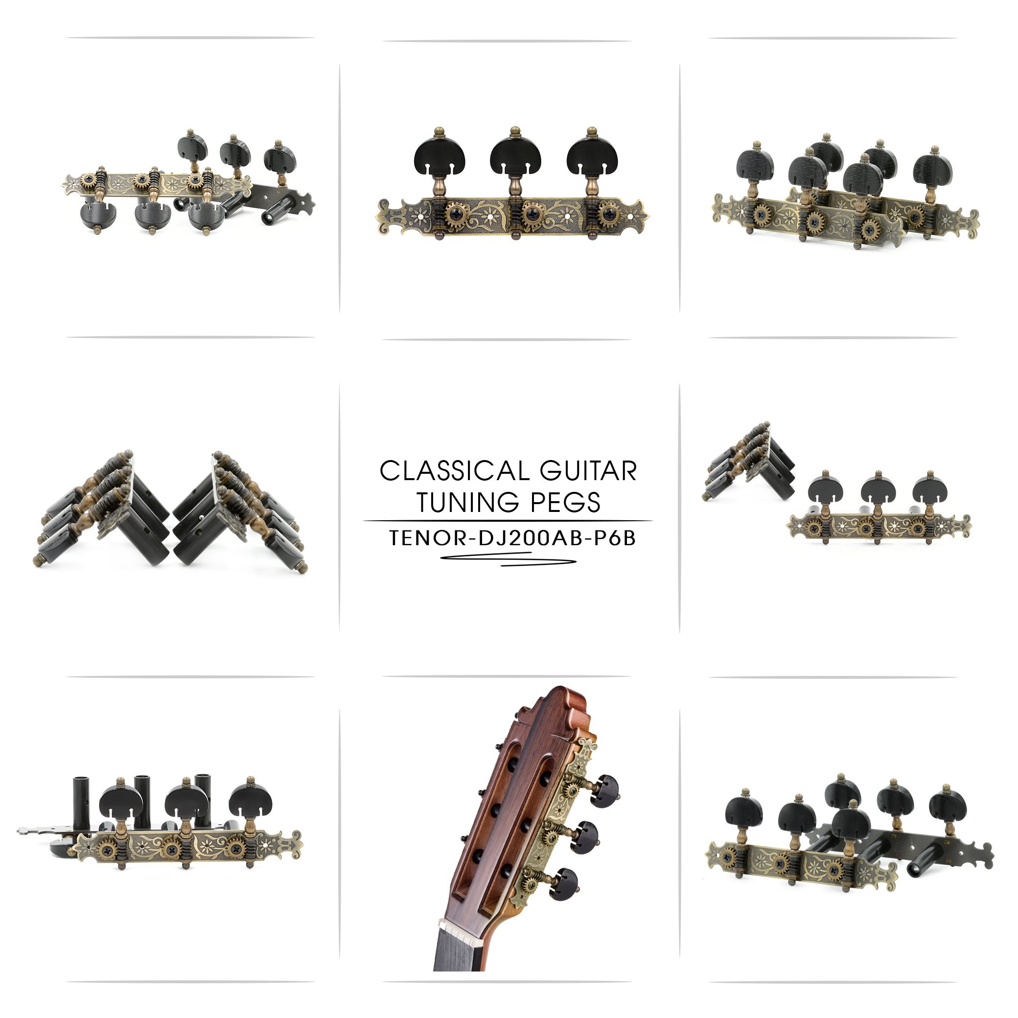 DJ200AB-P6B Tenor Accordatori per chitarra classica professionale accordatura pioli/meccaniche per chitarra classica o flamenco in ottone anticato.