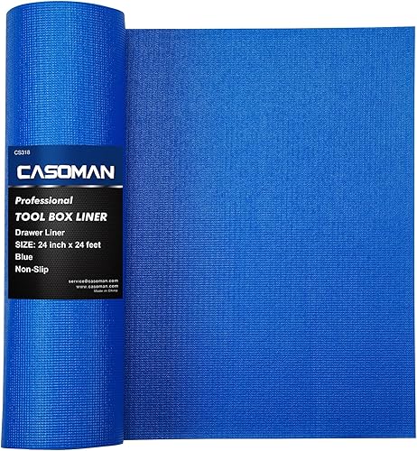 CASOMAN Revestimiento profesional para caja de herramientas y cajón, color azul, de goma espuma antideslizante de fácil corte, para cajón, forros